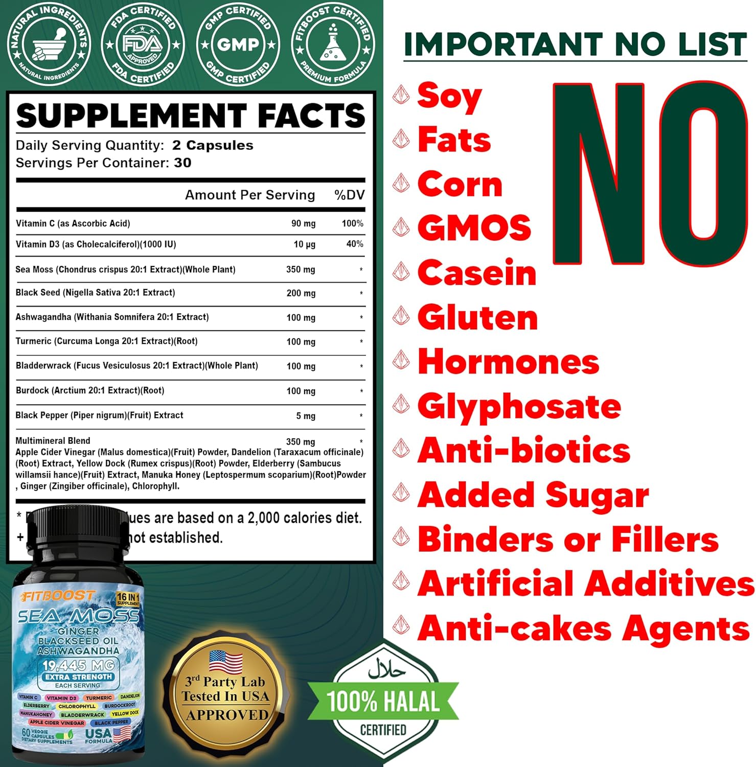 Men's Dynamic Vitality Bundle: Sea Moss, Shilajit, Black Seed Oil, Ashwagandha, Burdock Root - 30 Day Supply