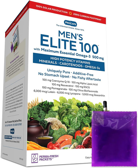 Men's Elite Multivitamin with Maximum Essential Omega-3 - 60 Packets, 40+ Nutrients & No Additives