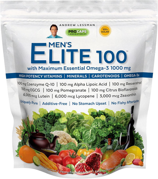 Men's Elite Multivitamin with Maximum Essential Omega-3 1000 mg - 120 Packets - Potent Nutrients, Vitamins, Minerals, Phytonutrients, Carotenoids - No Additives by ANDREW LESSMAN