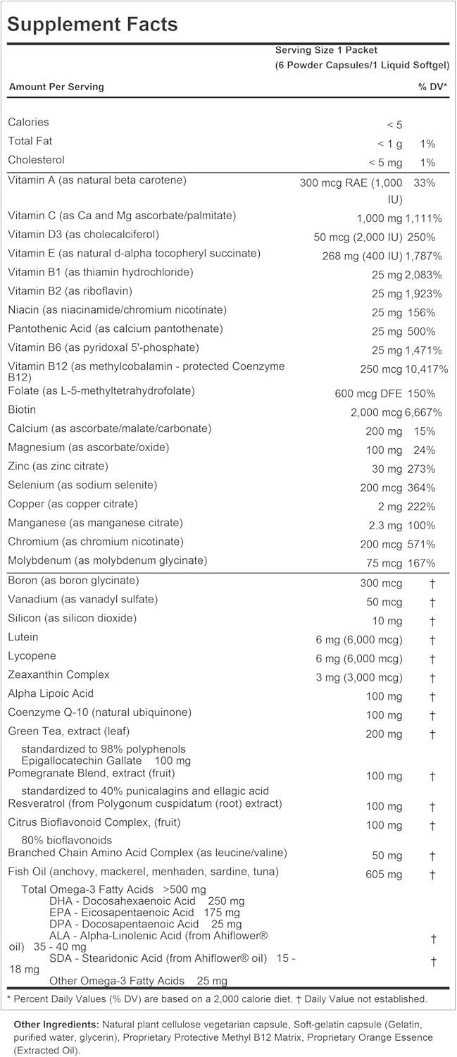 Men's Elite Multivitamin with Maximum Essential Omega-3 - 60 Packets, 40+ Nutrients & No Additives