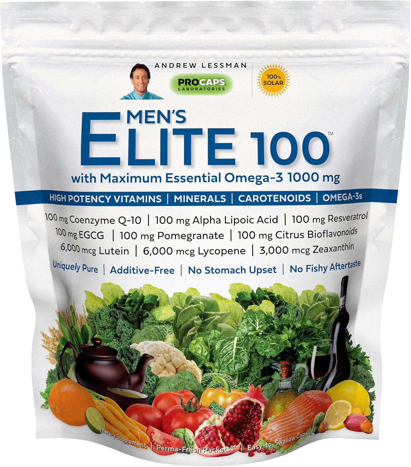 Men's Elite Multivitamin with Omega-3 - 60 Packets - Potent Nutrients, Essential Vitamins, Minerals, Phytonutrients, Carotenoids - No Additives
