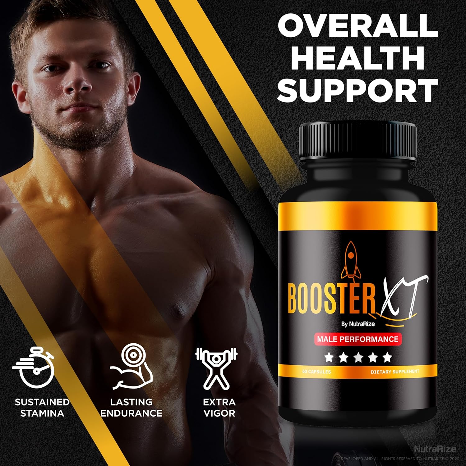 Men's Energy and Performance Booster Capsules - NutraRize BoosterXT: Multivitamin Pills for Daily Health and Peak Performance (60 Capsules)