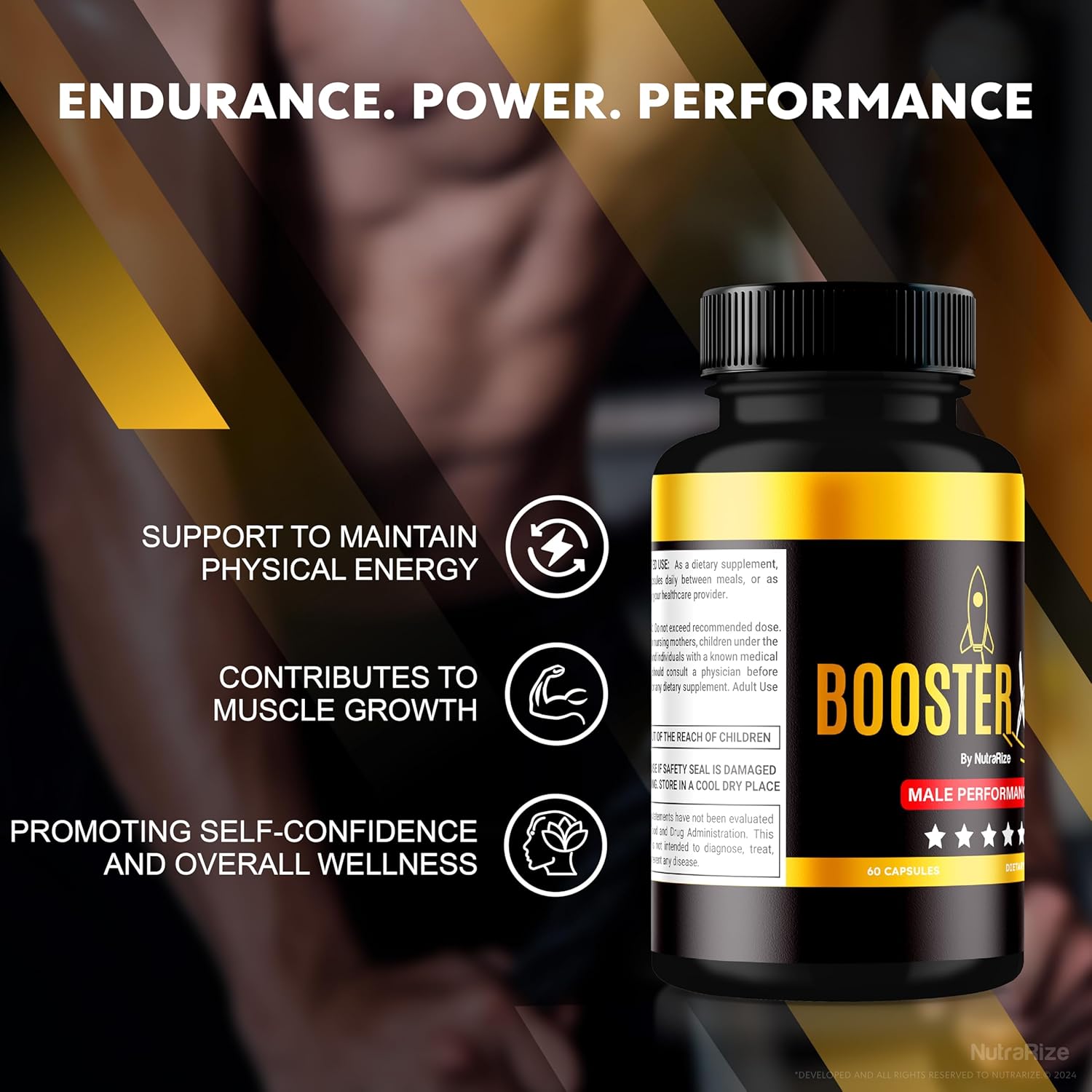Men's Energy and Performance Booster Capsules - NutraRize BoosterXT: Multivitamin Pills for Daily Health and Peak Performance (60 Capsules)