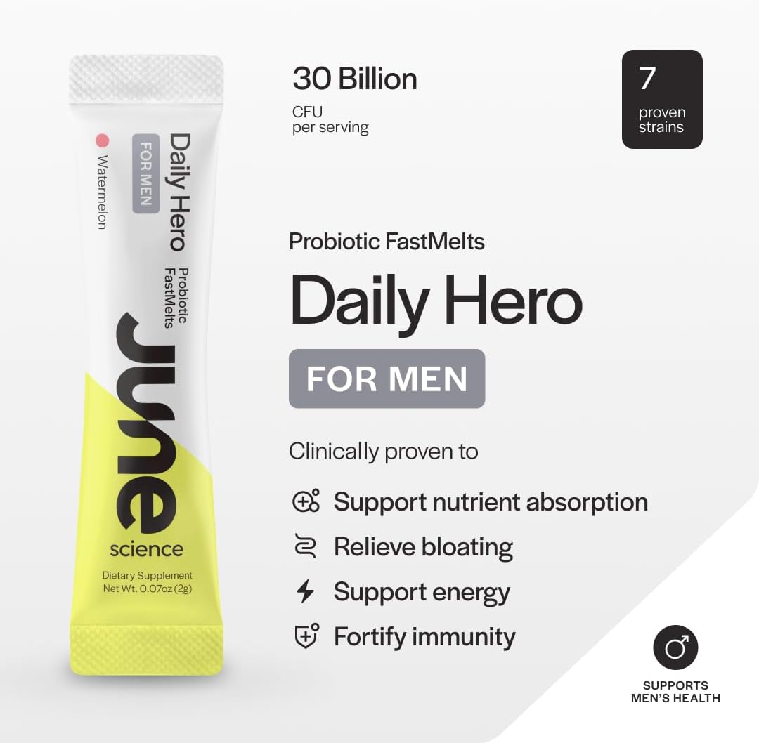 Men's Fast-Melt Watermelon Pre + Probiotic Powder Sachets - June Science Hero Daily