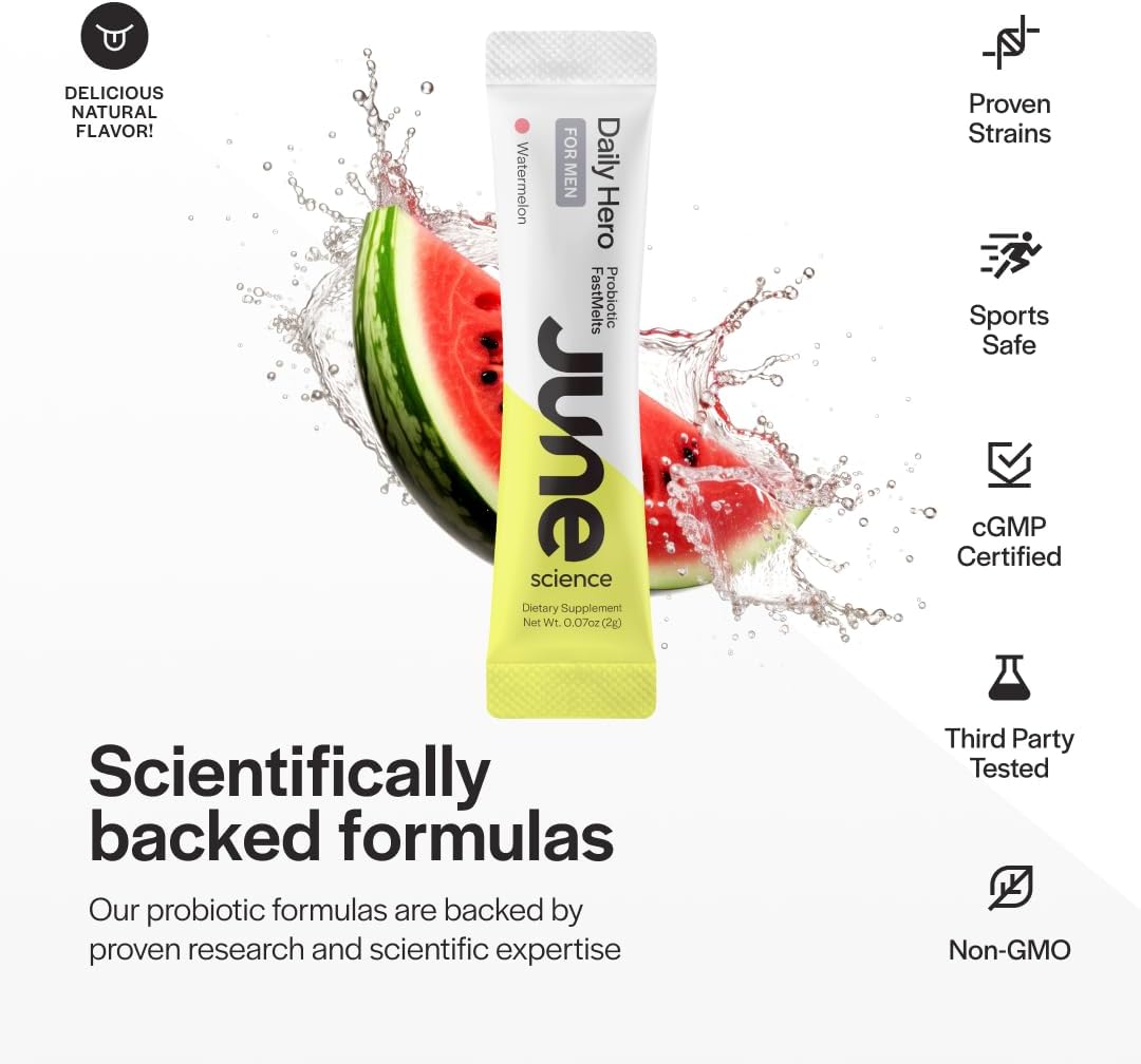 Men's Fast-Melt Watermelon Pre + Probiotic Powder Sachets - June Science Hero Daily