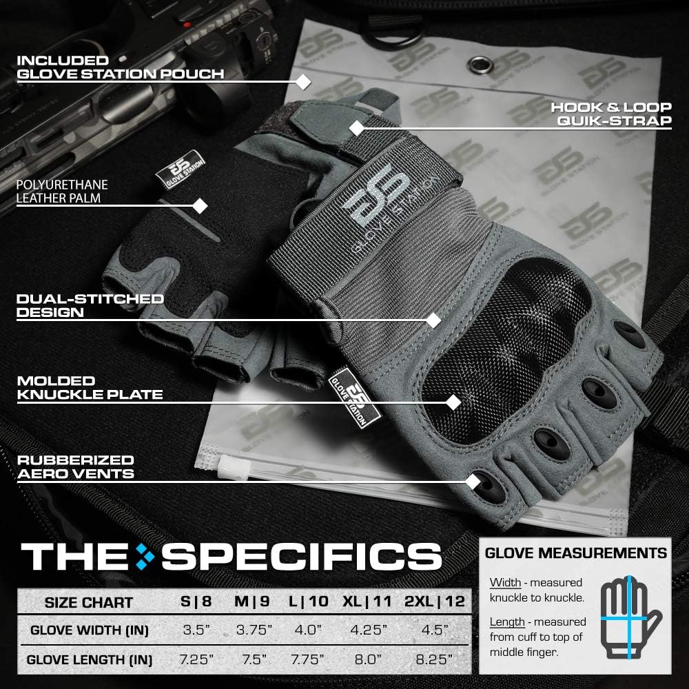 Men's Fingerless Tactical Gloves for Motorcycle, Shooting, Airsoft, Hunting, Police Work, and Hiking - The Combat Glove Station