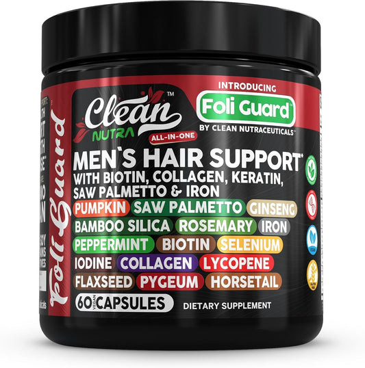 Men's Hair Growth Supplement with Biotin, Collagen, Keratin, and Natural Ingredients by Clean Nutra