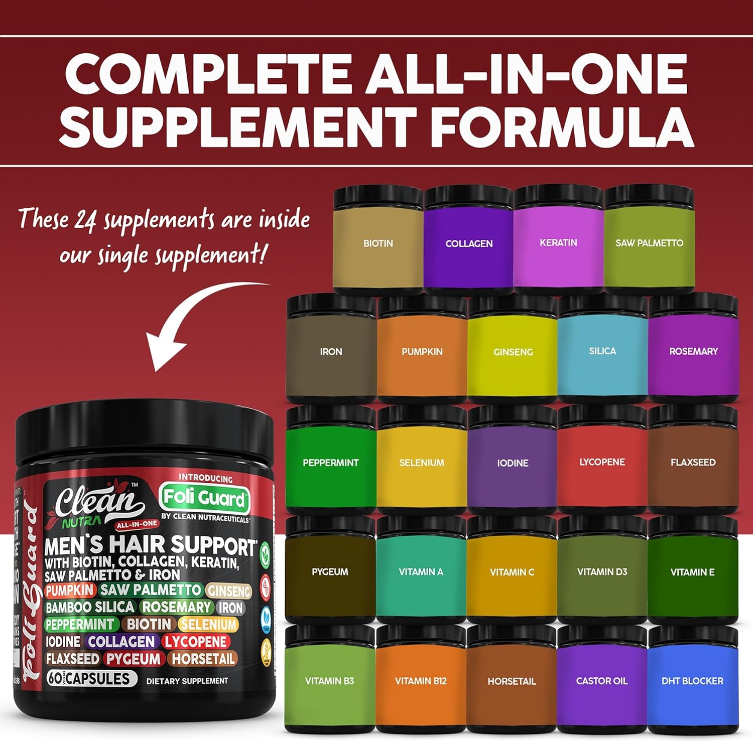 Men's Hair Growth Supplement with Biotin, Collagen, Keratin, and Natural Ingredients by Clean Nutra