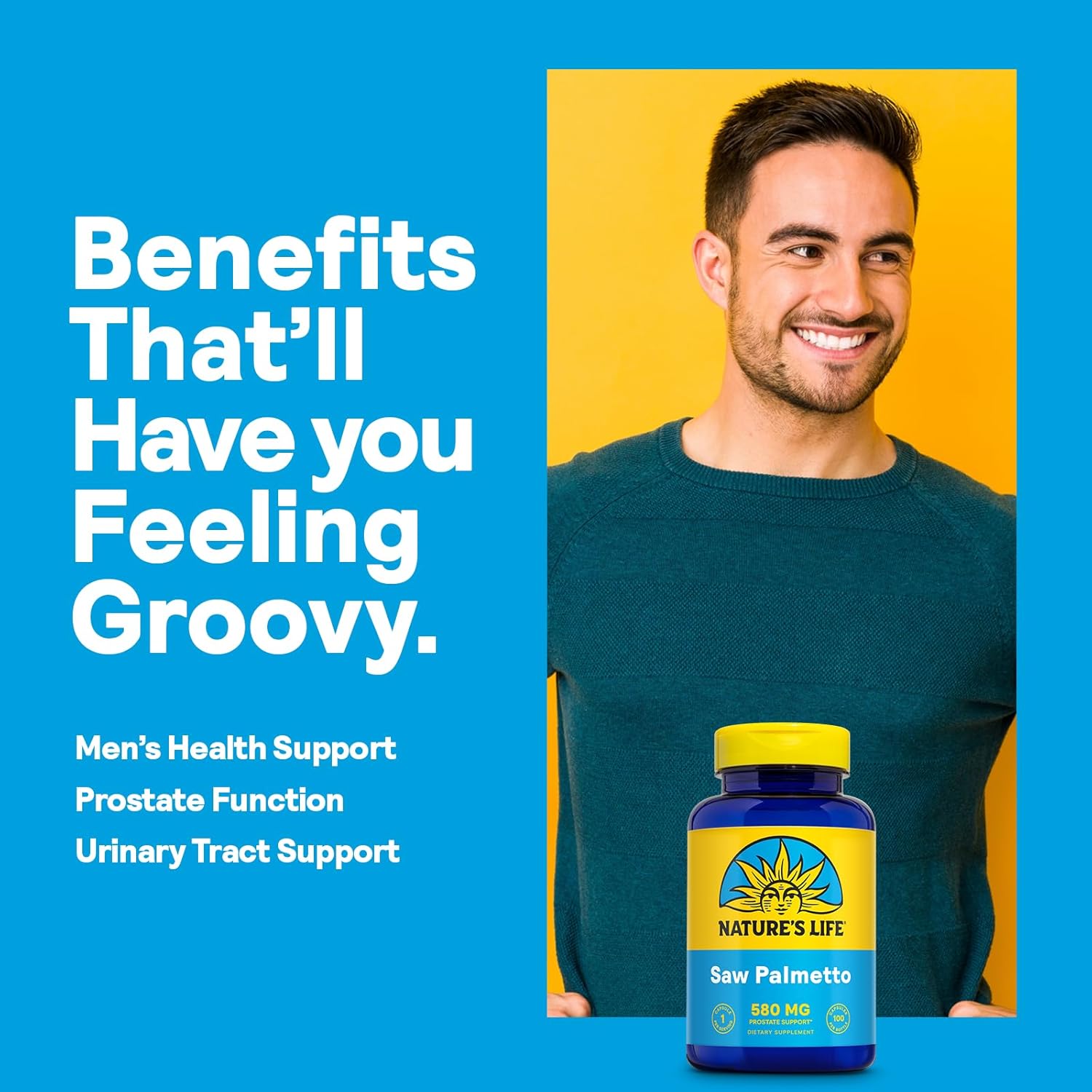 Men's Health Saw Palmetto Supplement 580mg - Prostate & Urinary Tract Support - Plant Sterols & Beta Sitosterol - 100 Capsules - 60-Day Guarantee