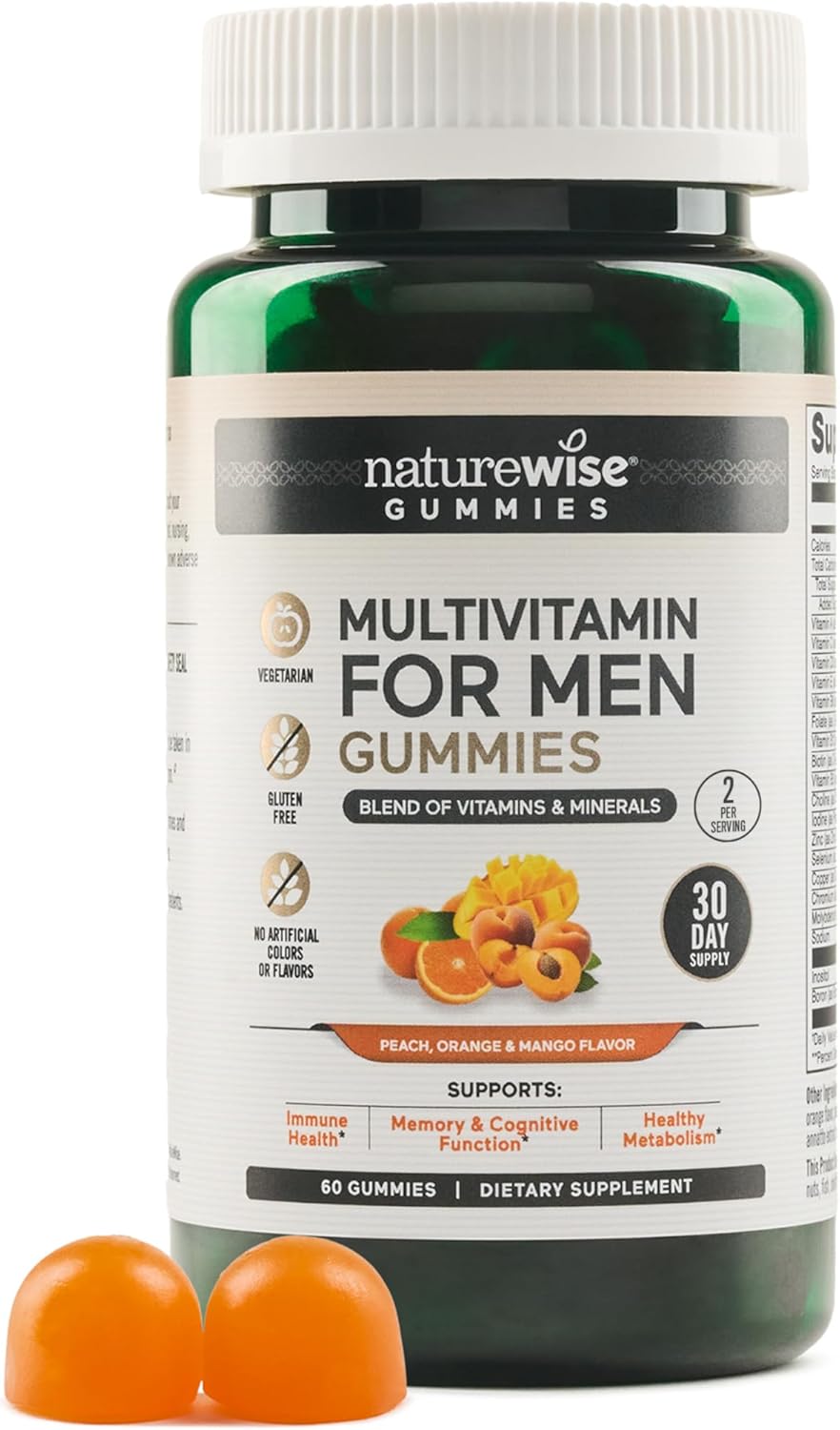 Men's Immune Health Multivitamin Gummies - Peach Mango Flavor, Vegetarian, Soy-Free, Non-GMO - 60 Count