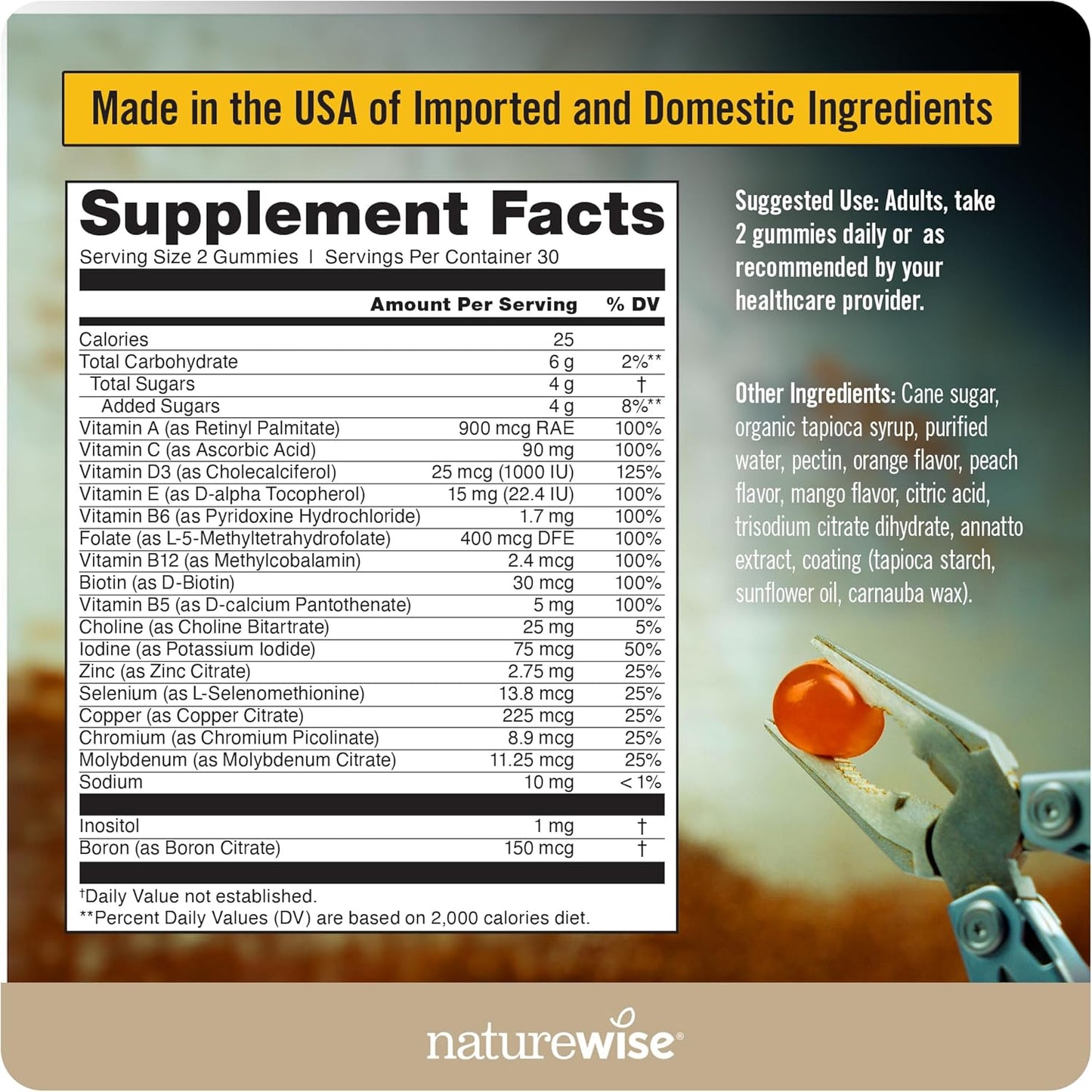 Men's Immune Health Multivitamin Gummies - Peach Mango Flavor, Vegetarian, Soy-Free, Non-GMO - 60 Count