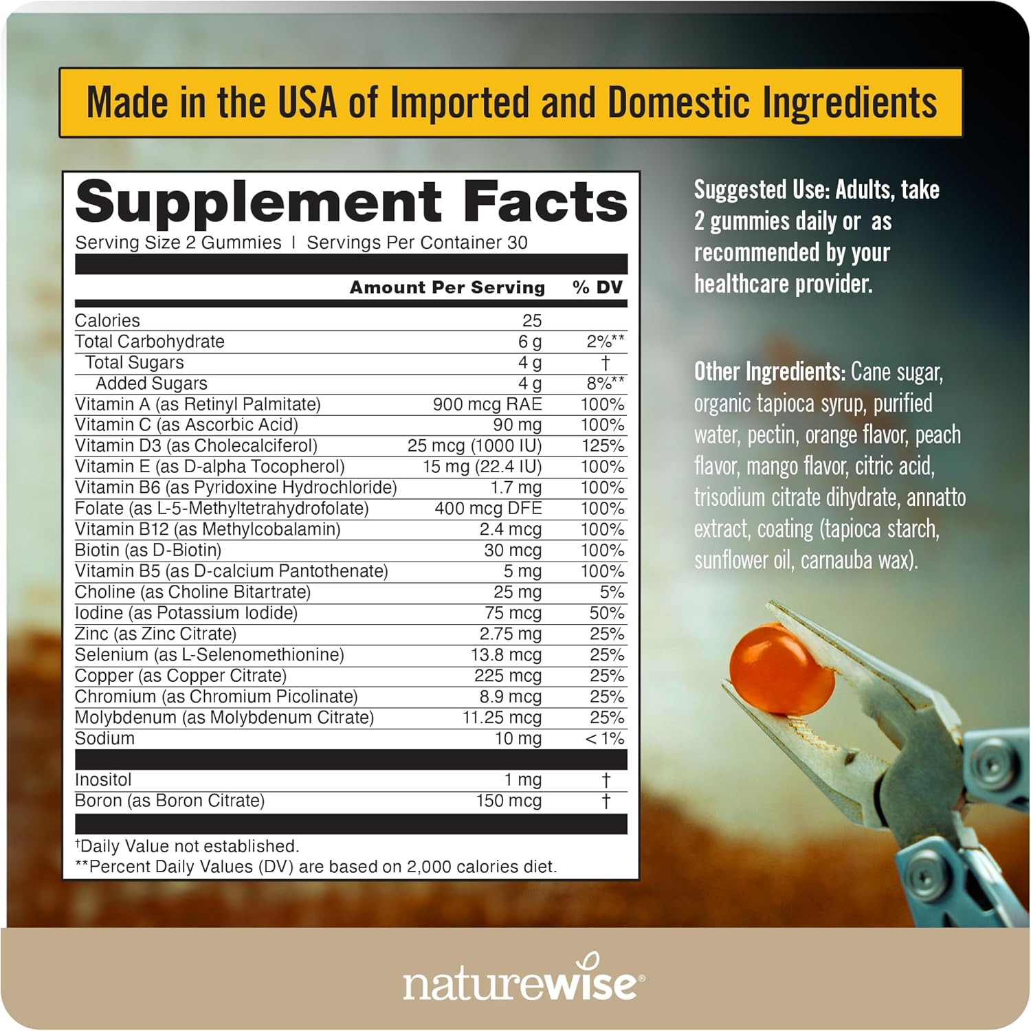 Men's Immune Health Multivitamin Gummies - Peach Mango Flavor, Vegetarian, Soy-Free, Non-GMO - 60 Count