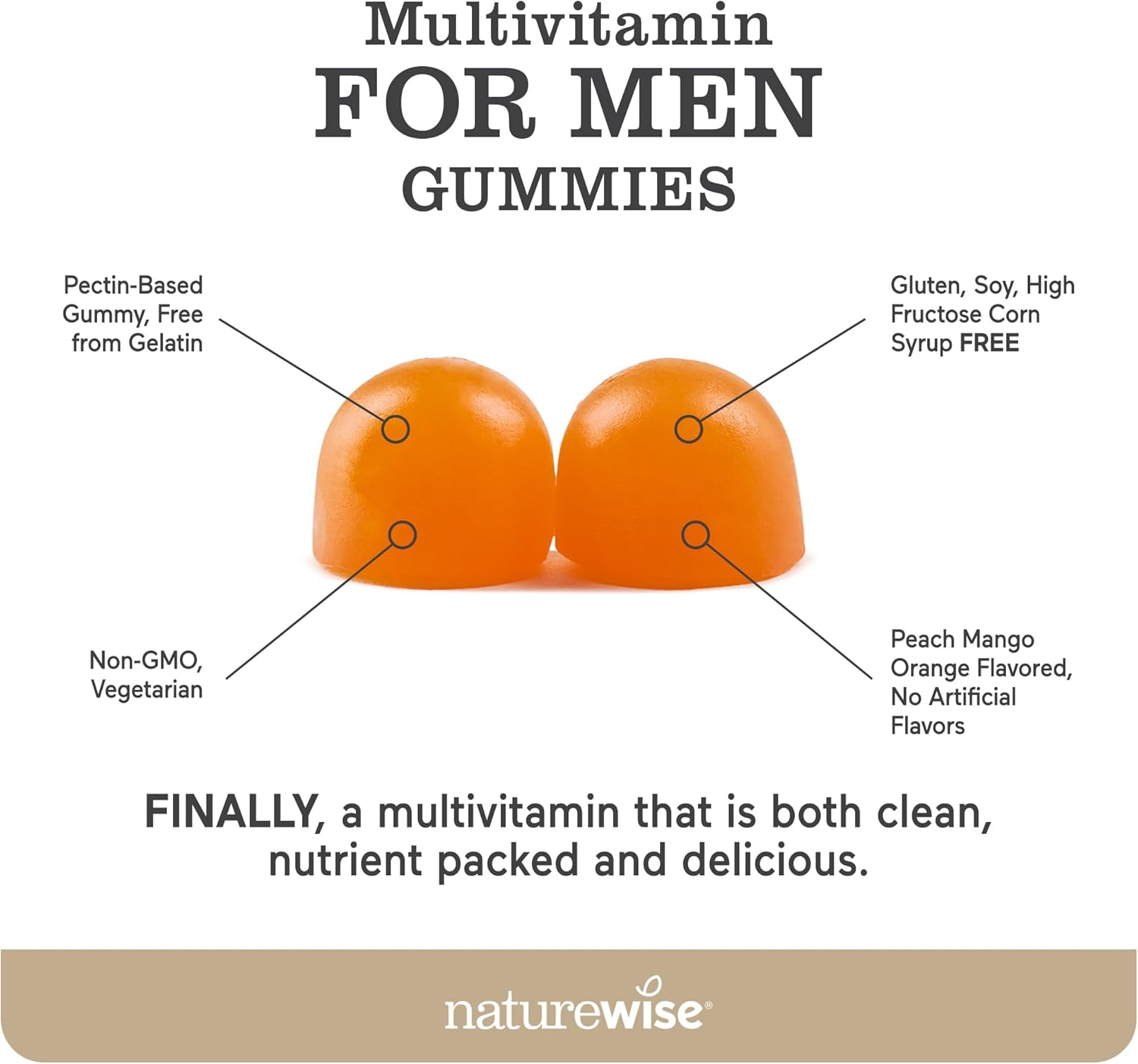Men's Immune Health Multivitamin Gummies - Peach Mango Flavor, Vegetarian, Soy-Free, Non-GMO - 60 Count