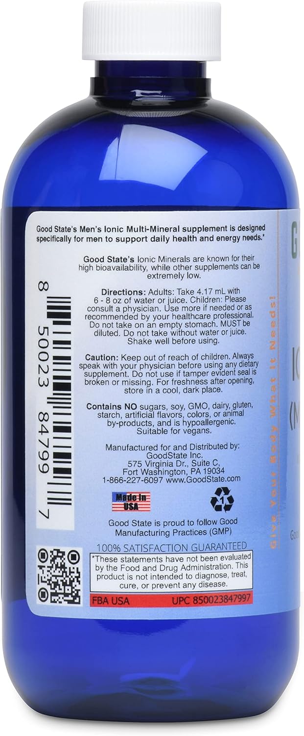 Men's Liquid Ionic Multi Mineral Supplement | Vegan | Good State Ionic Man | 15 Minerals | 16 oz Bottle