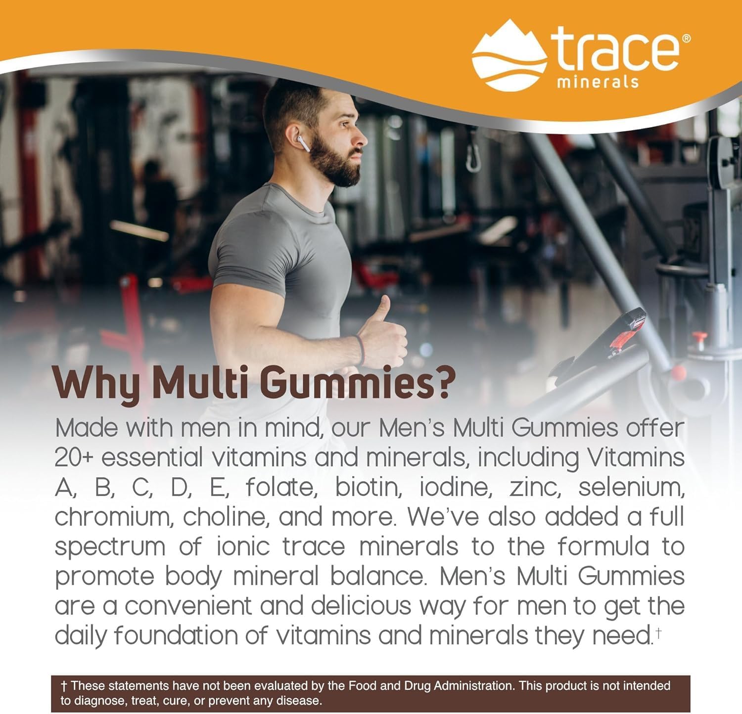 Men’s Multi Gummies with 20+ Vitamins, Trace Minerals, and Ionic for Max Absorption | Sugar-Free | Orange Mango Coconut | 60 Count