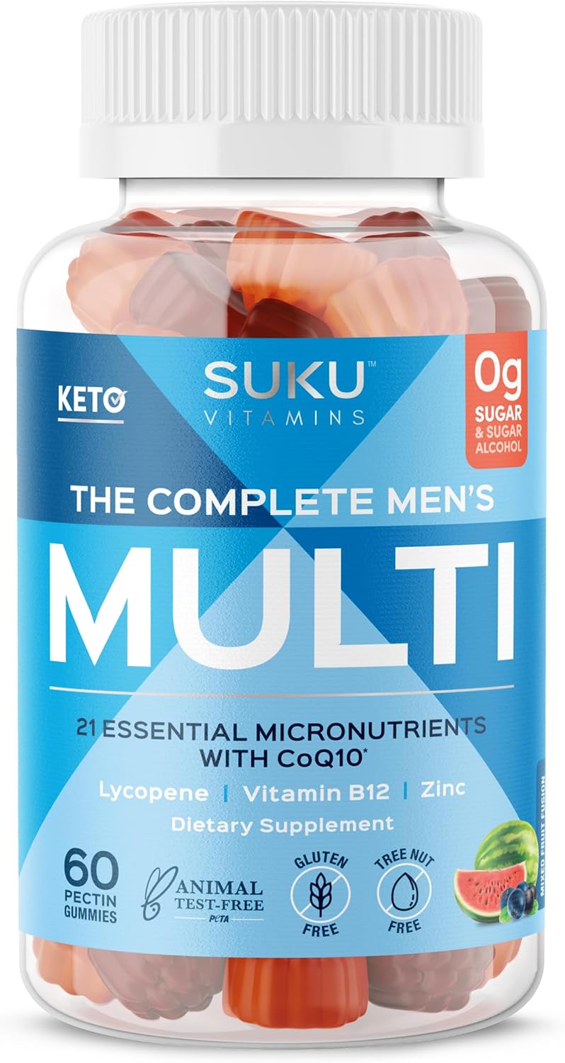 Men's Multi Gummies with CoQ10 and Lycopene for Prostate Health - Non GMO, Gluten & Sugar Free - 60 Mixed Fruit Fusion Vitamins