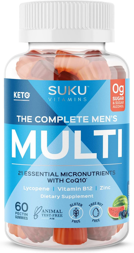 Men's Multi Gummies with CoQ10 and Lycopene for Prostate Health - Non GMO, Gluten & Sugar Free - 60 Mixed Fruit Fusion Vitamins