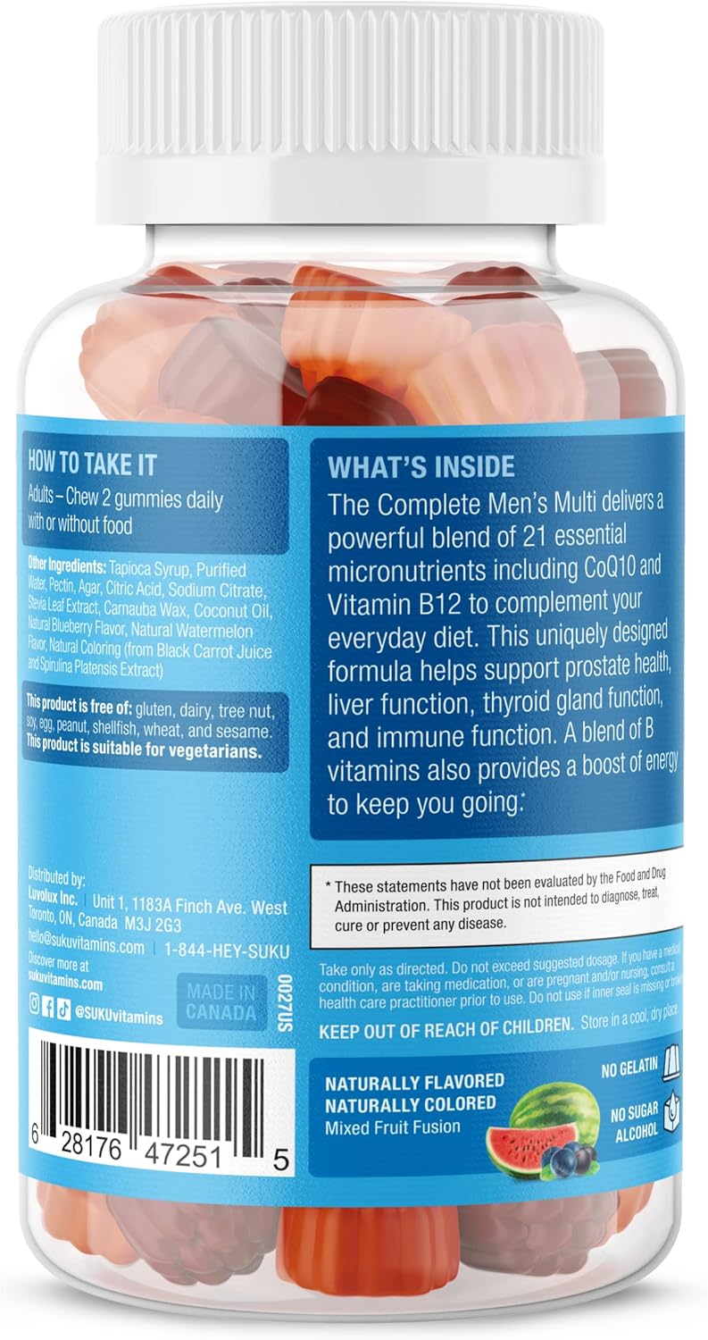 Men's Multi Gummies with CoQ10 and Lycopene for Prostate Health - Non GMO, Gluten & Sugar Free - 60 Mixed Fruit Fusion Vitamins