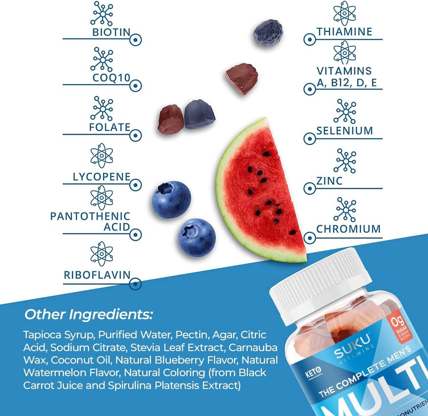 Men's Multi Gummies with CoQ10 and Lycopene for Prostate Health - Non GMO, Gluten & Sugar Free - 60 Mixed Fruit Fusion Vitamins