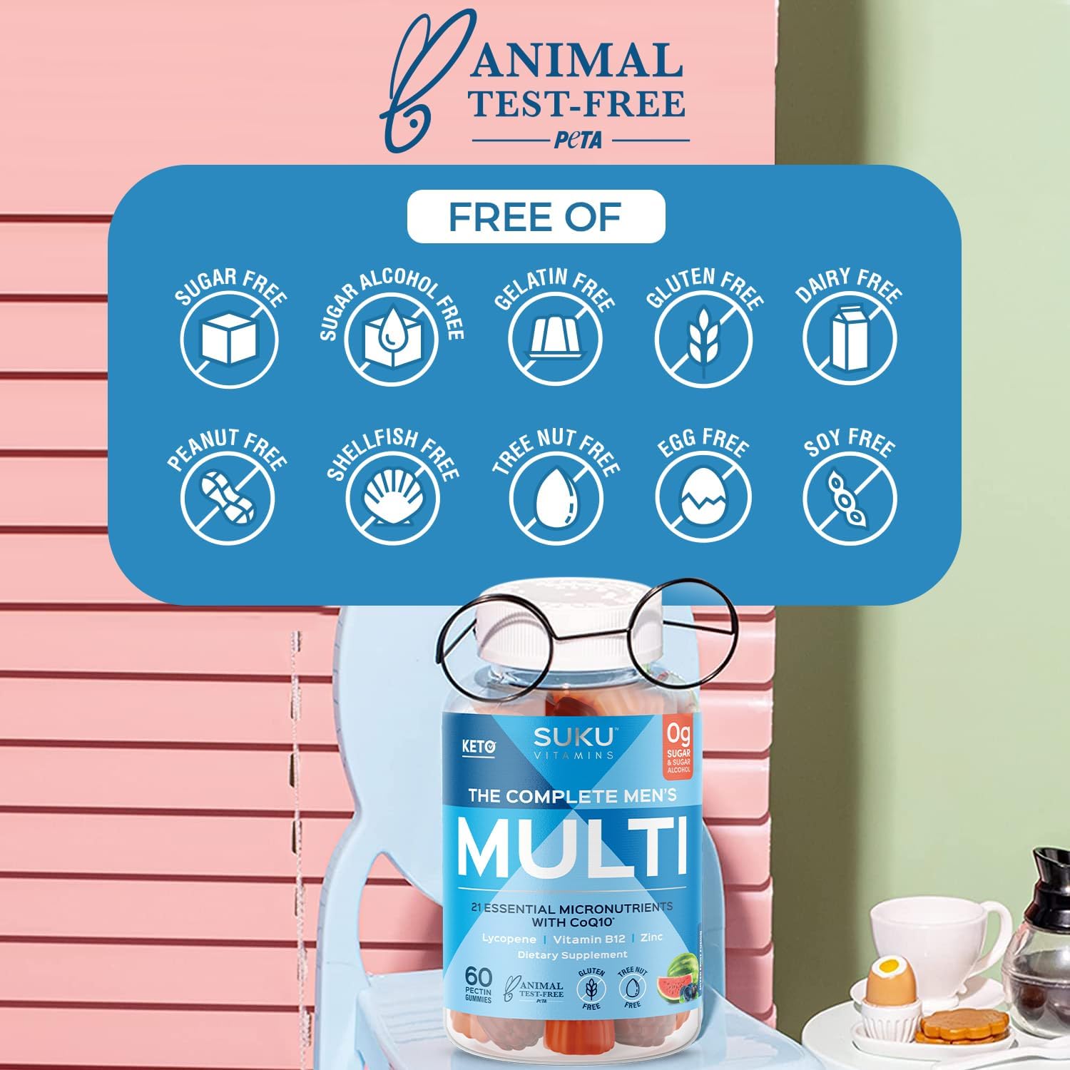 Men's Multi Gummies with CoQ10 and Lycopene for Prostate Health - Non GMO, Gluten & Sugar Free - 60 Mixed Fruit Fusion Vitamins