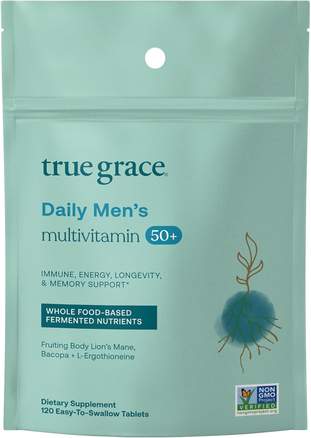 Men's Multivitamin 50+ for Immune, Energy, Longevity & Memory Support - 120 Tablets - Gluten Free, Soy Free, Vegan - 60 Servings