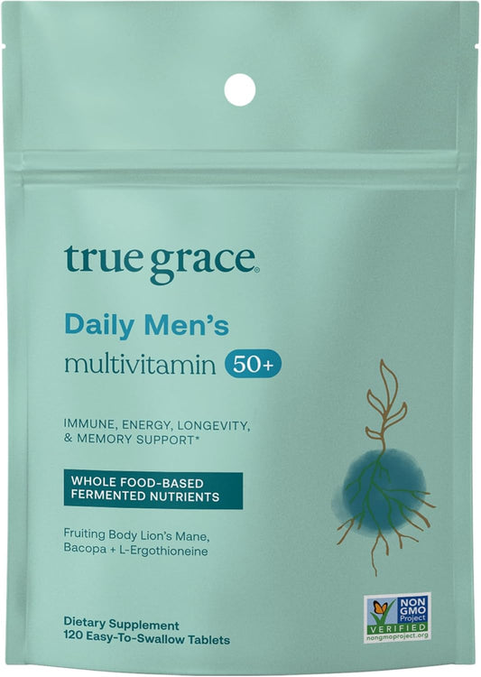 Men's Multivitamin 50+ for Immune, Energy, Longevity & Memory Support - 120 Tablets - Gluten Free, Soy Free, Vegan - 60 Servings