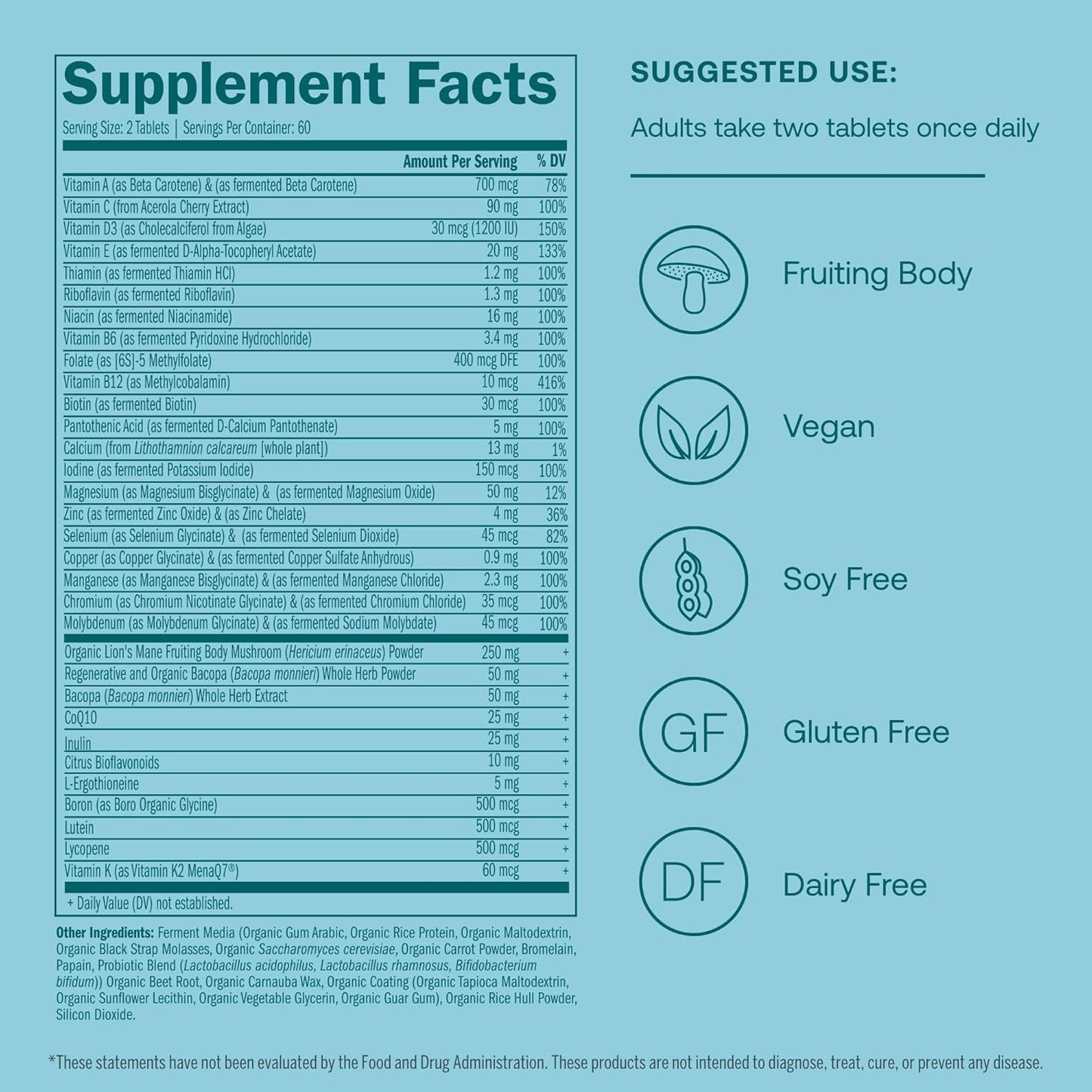 Men's Multivitamin 50+ for Immune, Energy, Longevity & Memory Support - 120 Tablets - Gluten Free, Soy Free, Vegan - 60 Servings