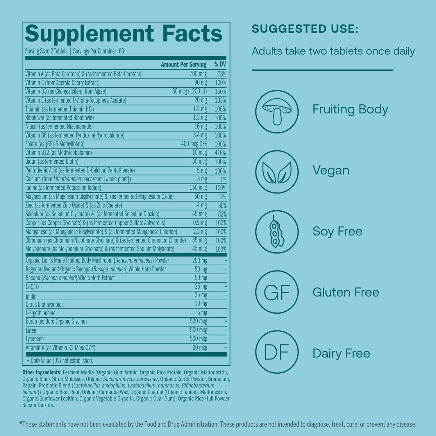 Men's Multivitamin 50+ for Immune, Energy, Longevity & Memory Support - 120 Tablets - Gluten Free, Soy Free, Vegan - 60 Servings