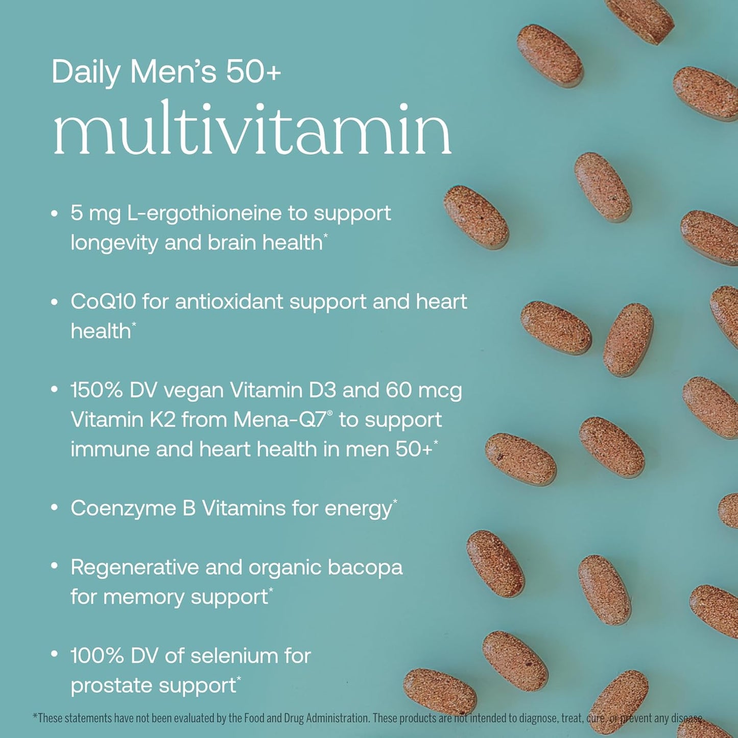 Men's Multivitamin 50+ for Immune, Energy, Longevity & Memory Support - 120 Tablets - Gluten Free, Soy Free, Vegan - 60 Servings