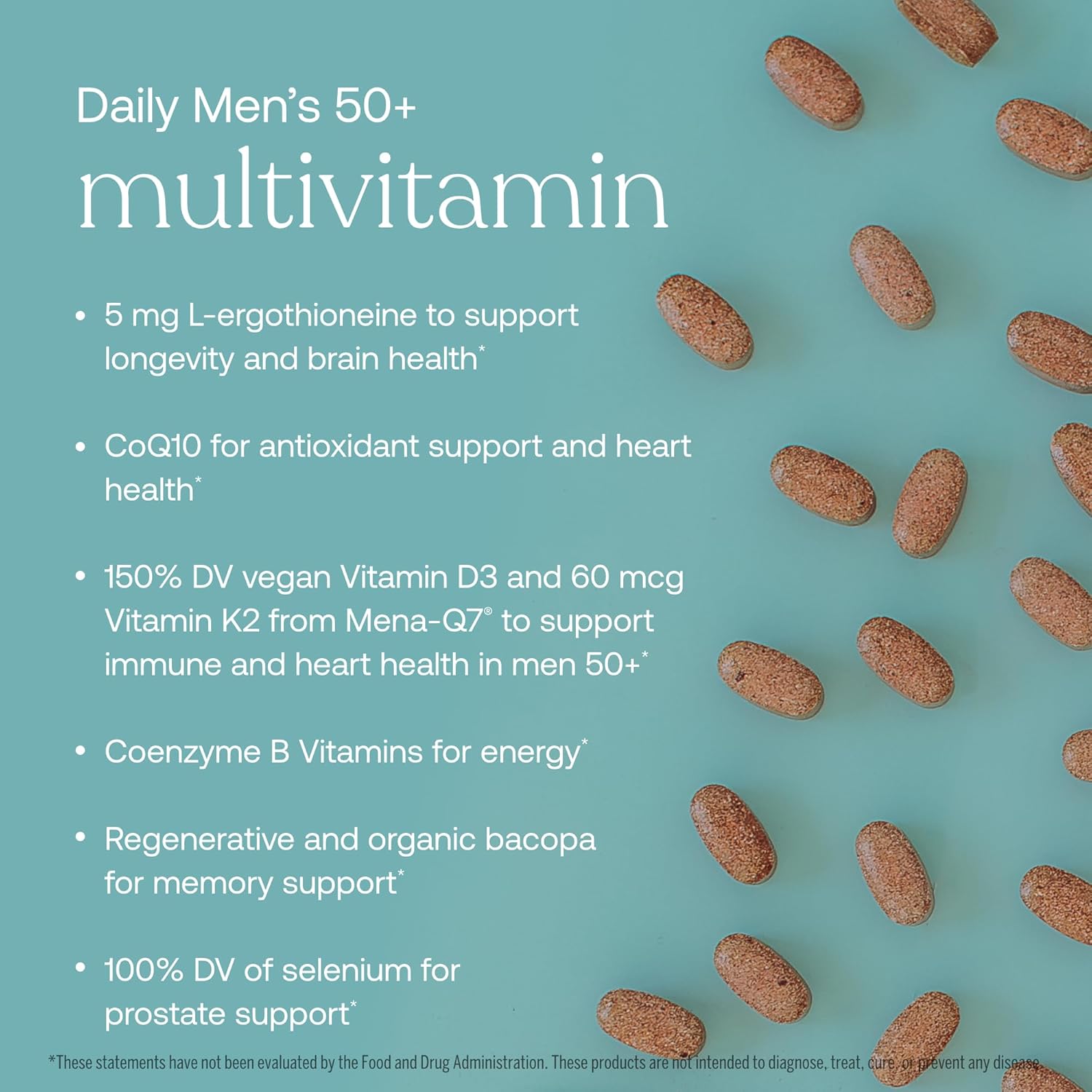 Men's Multivitamin 50+ for Immune, Energy, Longevity & Memory Support - 120 Tablets - Gluten Free, Soy Free, Vegan - 60 Servings