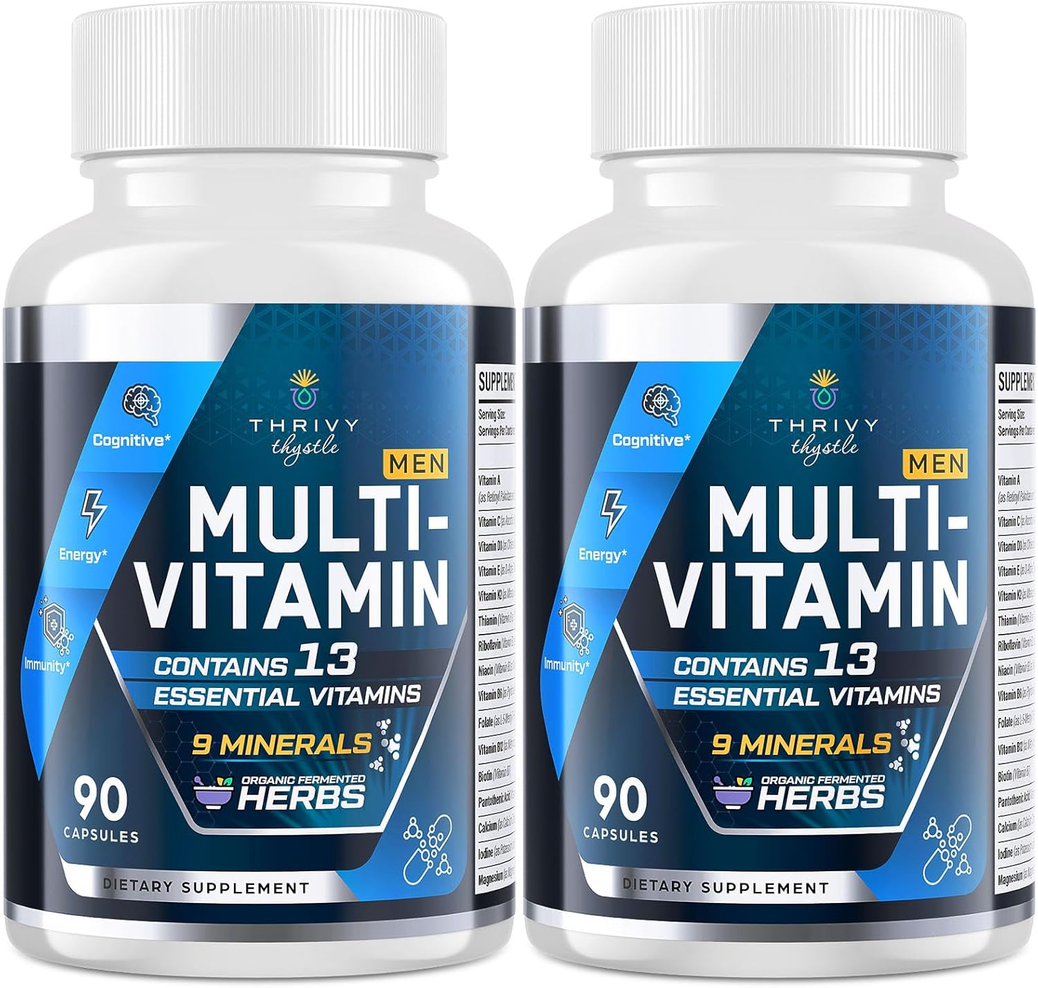 Men's Multivitamin 50+ with Fermented Herbal Extracts, 43 Nutrients - Memory, Energy, Bone Health - 2 Pack