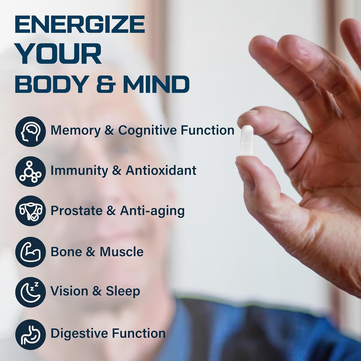 Men's Multivitamin 50+ with Fermented Herbal Extracts, 43 Nutrients - Memory, Energy, Bone Health - 2 Pack