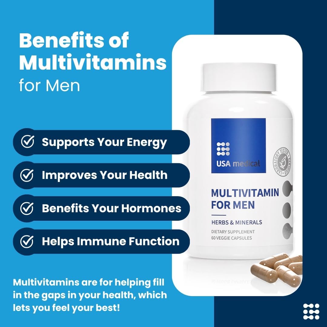 Men's Multivitamin Capsules with Saw Palmetto, Lycopene, and Zinc for Prostate Health, Energy, and Sleep - USA Made - 60 Capsules