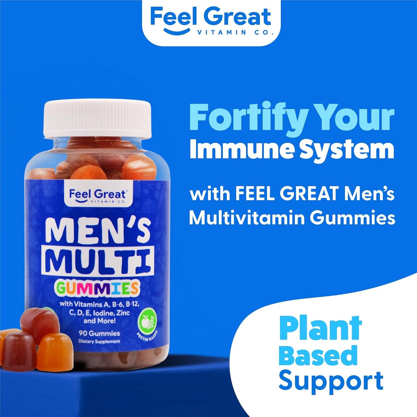 Men's Multivitamin Gummies with Essential Vitamins A, B, C, D, E, and Zinc - Made in USA - 45 Day Supply by Feel Great Vitamin Co.