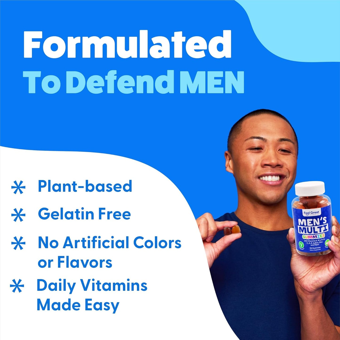 Men's Multivitamin Gummies with Essential Vitamins A, B, C, D, E, and Zinc - Made in USA - 45 Day Supply by Feel Great Vitamin Co.