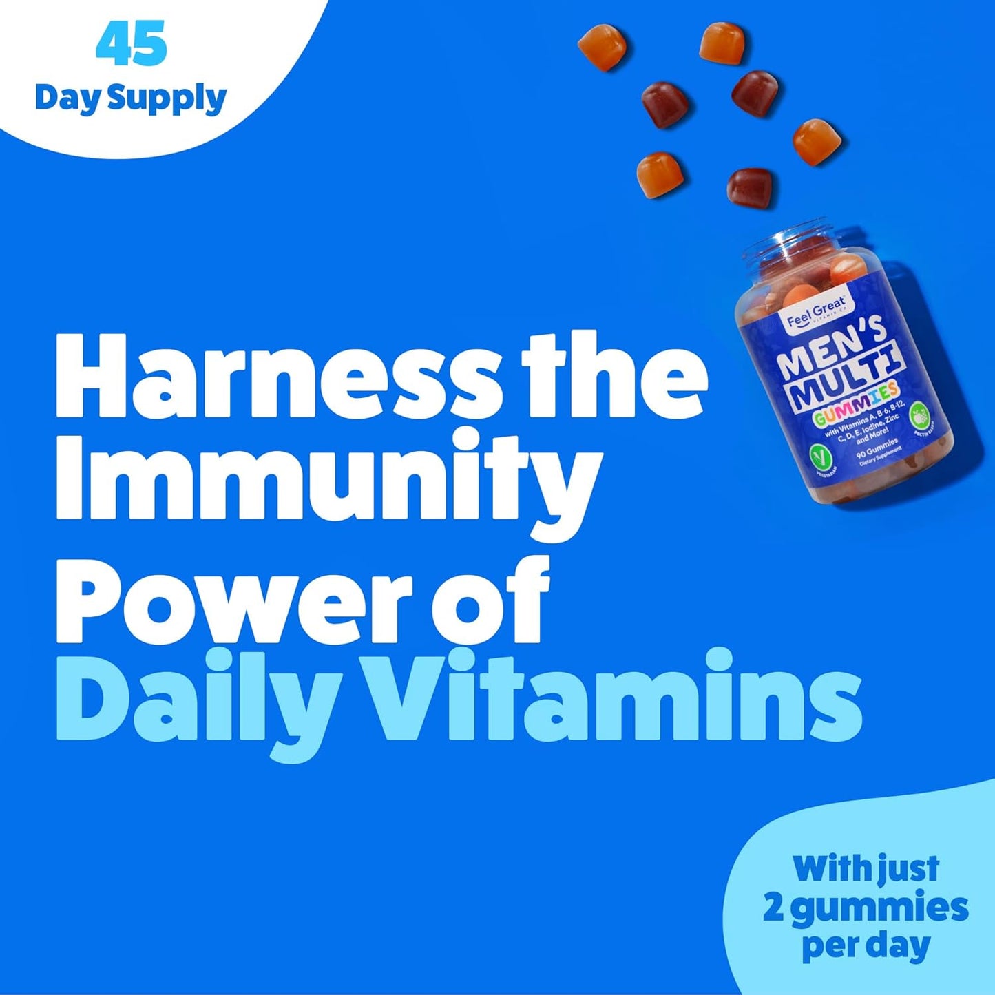 Men's Multivitamin Gummies with Essential Vitamins A, B, C, D, E, and Zinc - Made in USA - 45 Day Supply by Feel Great Vitamin Co.