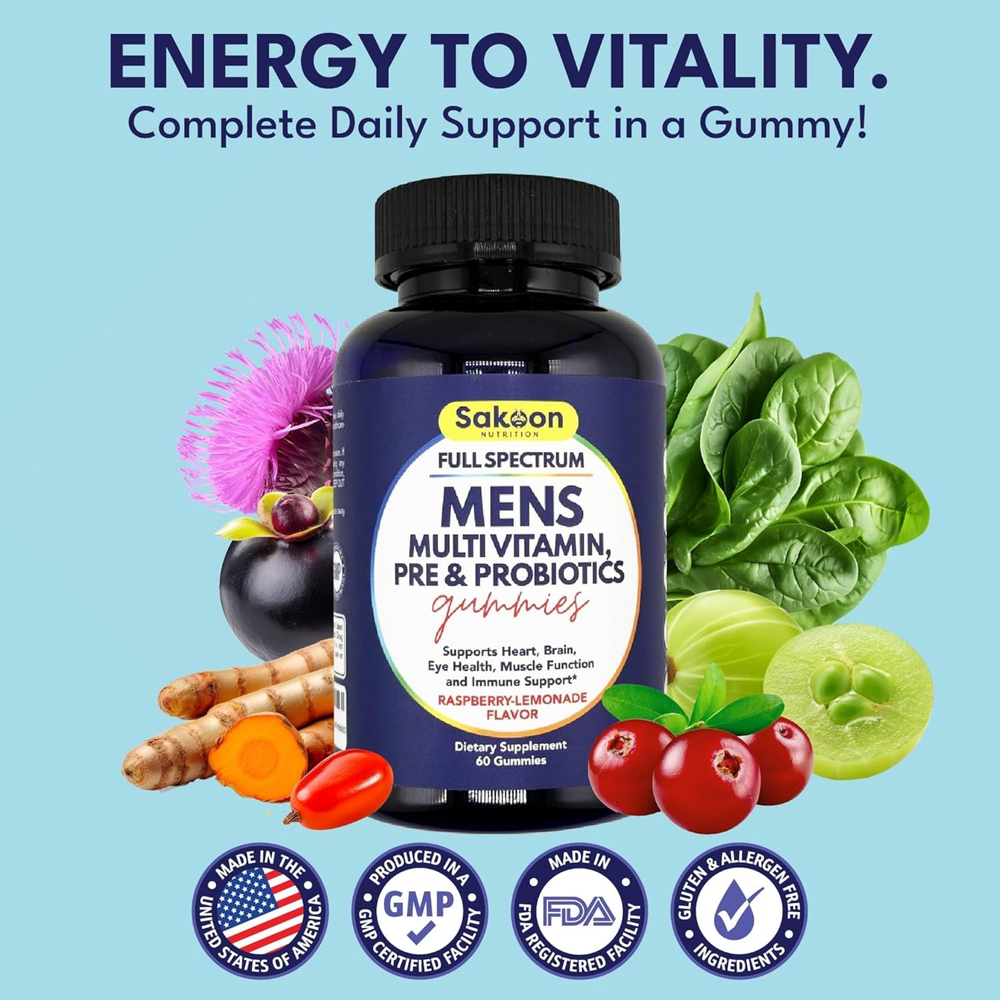 Men's Multivitamin Gummies with Probiotics and Prebiotics by Sakoon Nutrition
