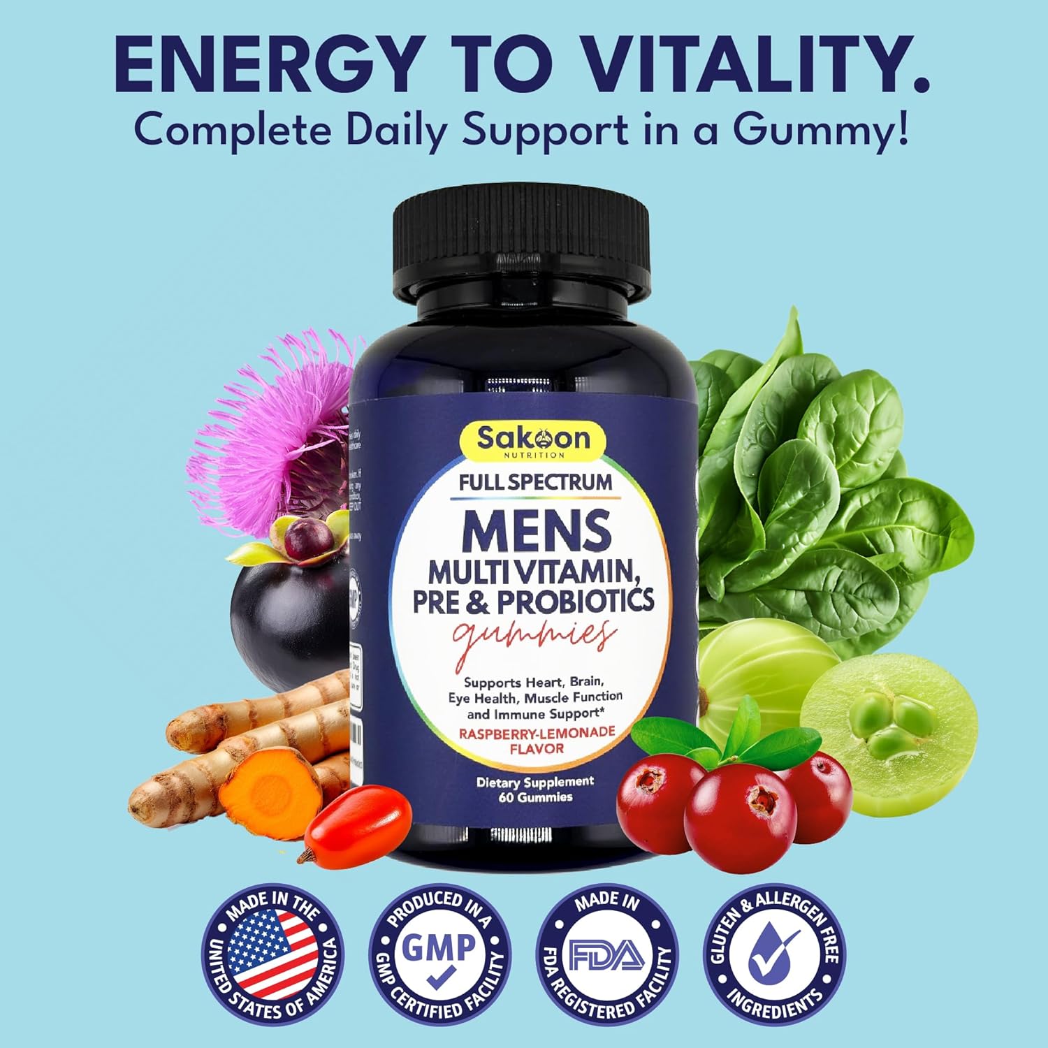 Men's Multivitamin Gummies with Probiotics and Prebiotics by Sakoon Nutrition