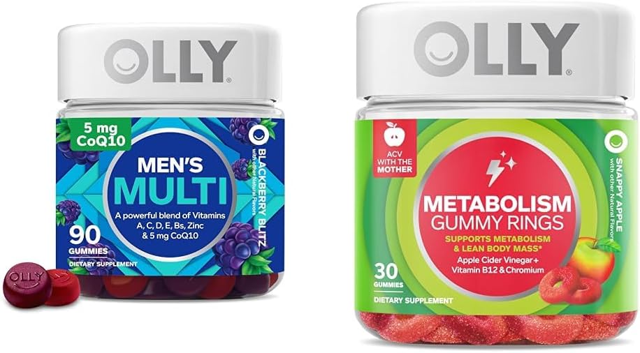Men's Multivitamin Gummy Rings with Apple Cider Vinegar, Vitamin B12, and Chromium for Immune Support and Metabolism Boost