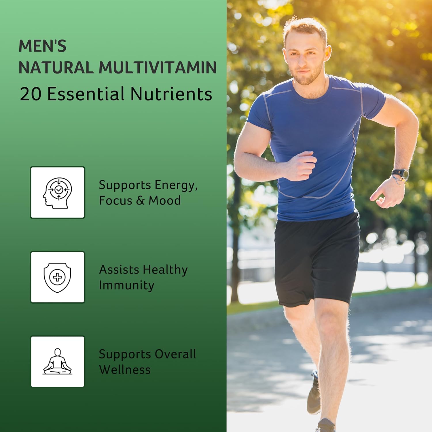 Men's Multivitamin: Nature's Evergreen Complete Multivitamin & Multimineral Supplement - Energy, Focus, & Immune Support - 120 Capsules