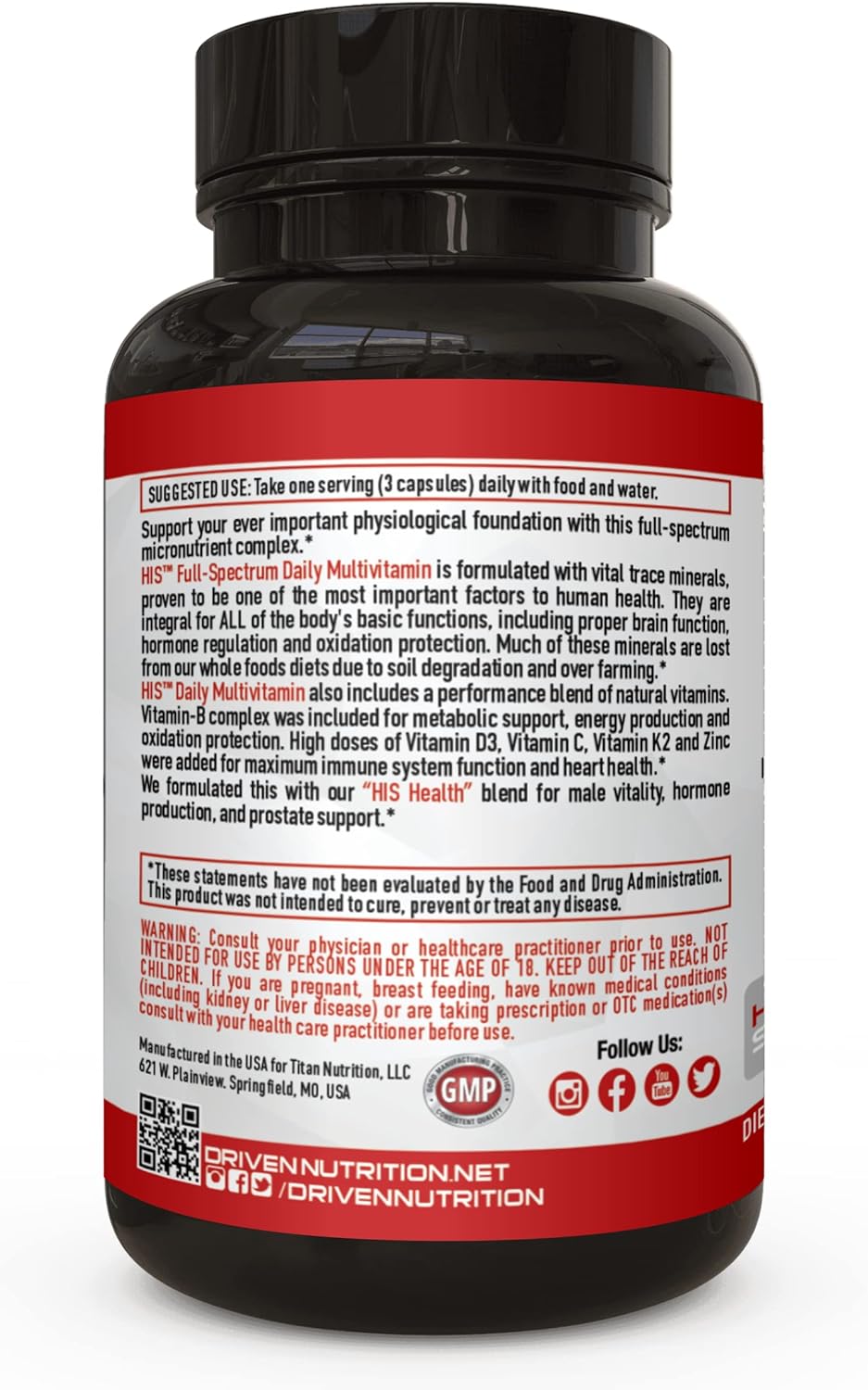 Men's Multivitamin Supplement - 90 Ct - Energy, Metabolism, Immune Support, Recovery & Brain Function - Vitamin A, E, D, C, Magnesium, Zinc & More by Driven Nutrition