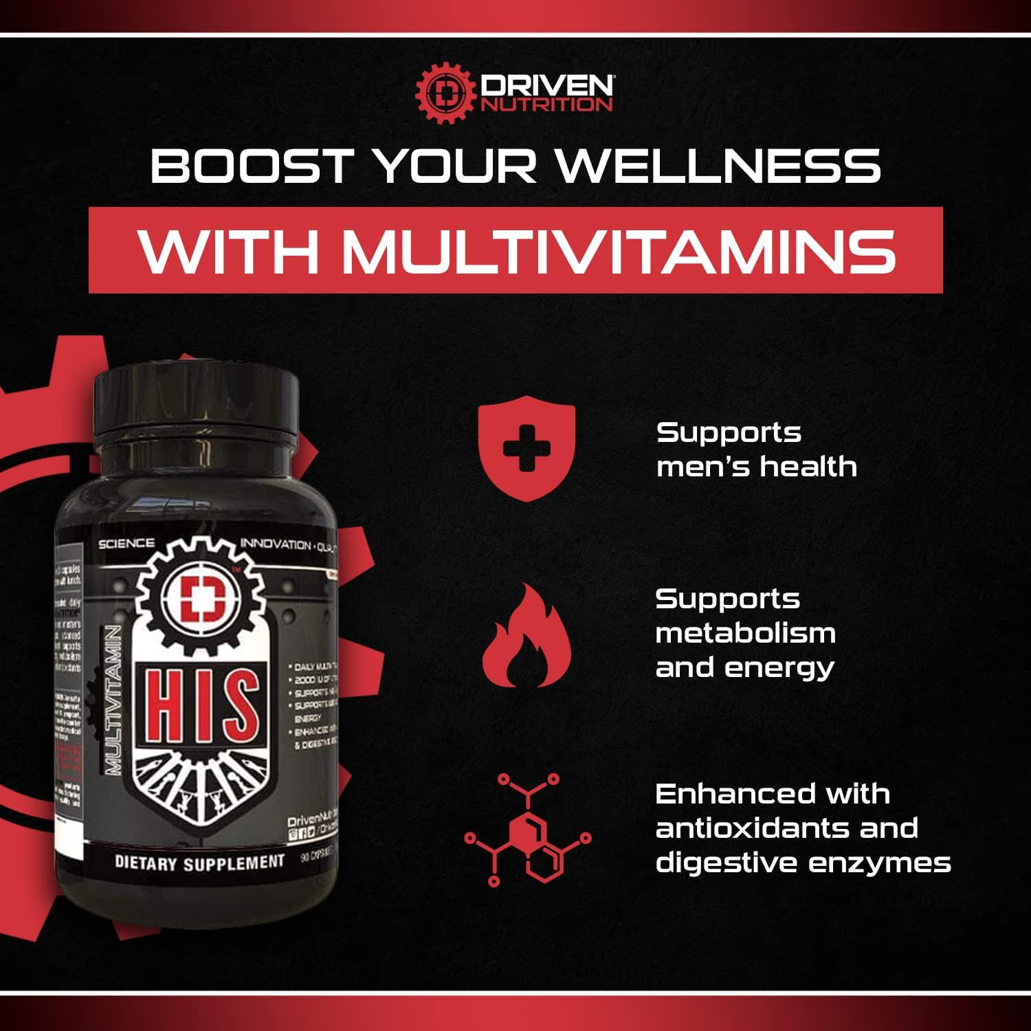 Men's Multivitamin Supplement - 90 Ct - Energy, Metabolism, Immune Support, Recovery & Brain Function - Vitamin A, E, D, C, Magnesium, Zinc & More by Driven Nutrition