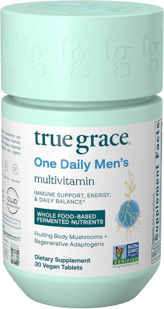 Men's Multivitamin with Fermented Minerals, Organic Adaptogens & Mushrooms for Immune, Endurance, Bone & Heart Health - Non-GMO, Gluten Free - 30 Vegan Tablets