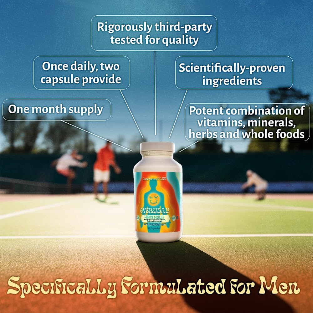 Men's Multivitamin with Iron, Calcium, Ashwagandha, CoQ10 & Lycopene - Daily Nutritional Support - 60 Capsules