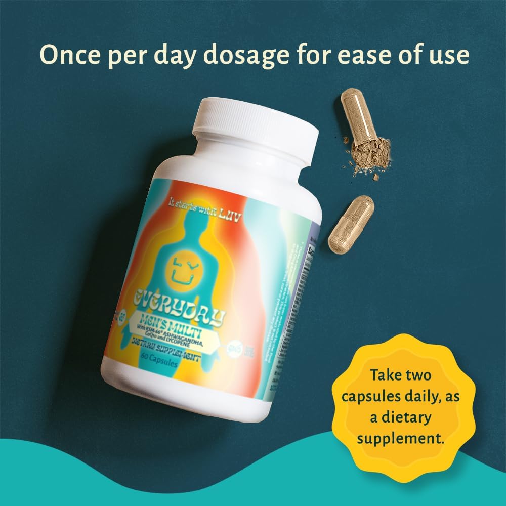 Men's Multivitamin with Iron, Calcium, Ashwagandha, CoQ10 & Lycopene - Daily Nutritional Support - 60 Capsules