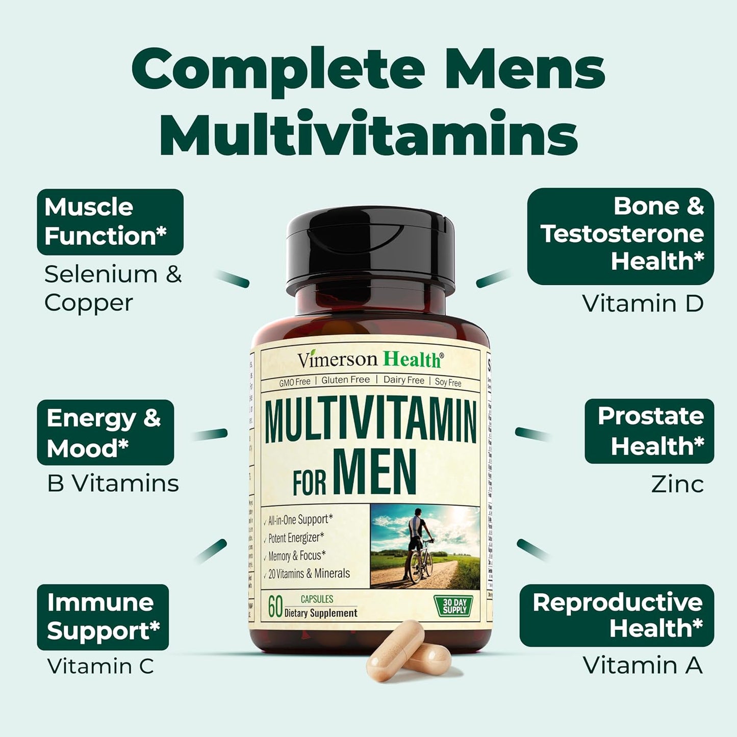 Men's Multivitamin with Tongkat Ali, Horny Goat Weed, Maca, Tribulus, Saw Palmetto - Vimerson Health