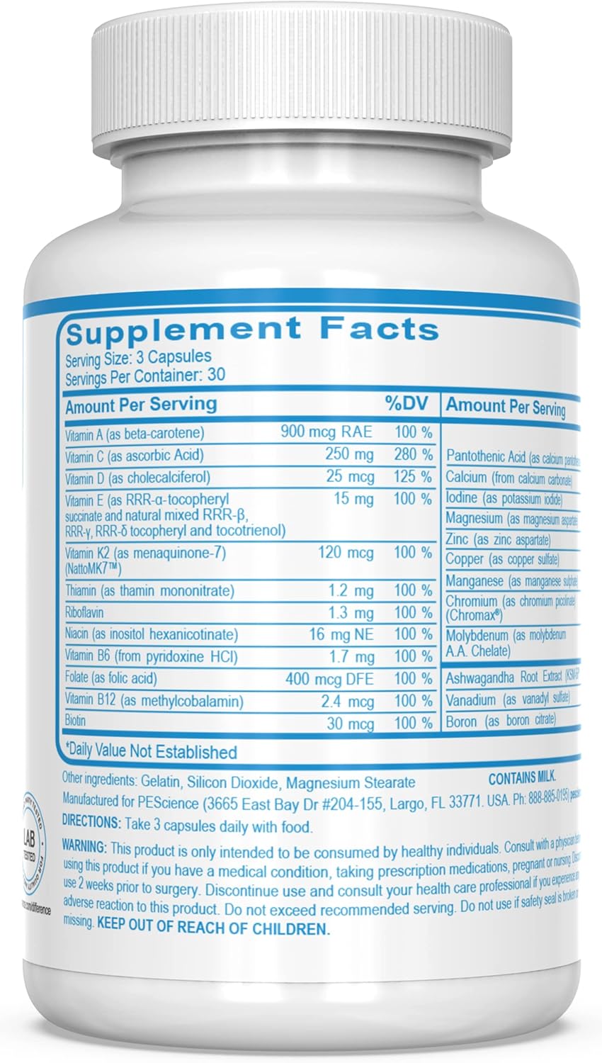 Men's Multivitamin with Vitamin C, D, Zinc for Immune & Stress Support - 90 Capsules by PEScience