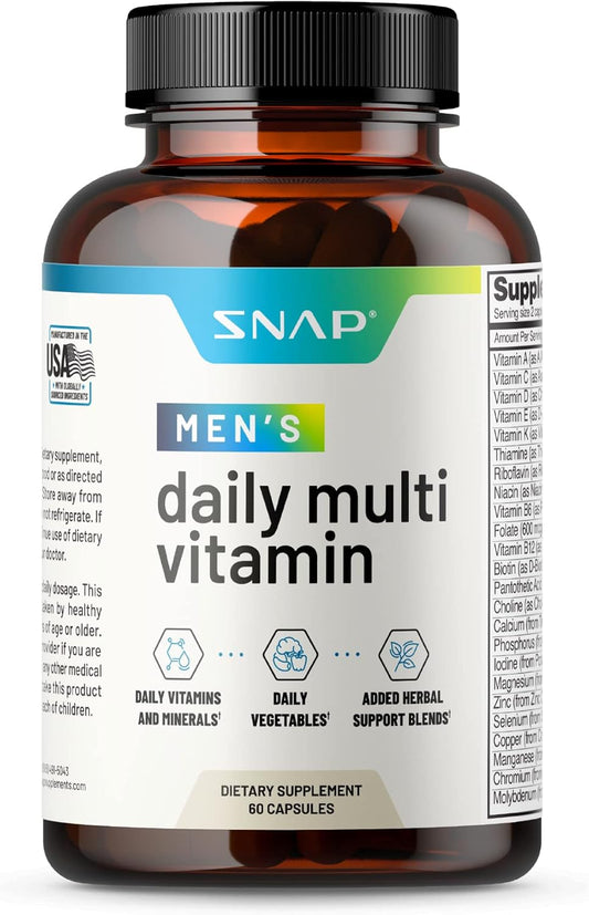 Men's Multivitamin with Vitamin D, B12, Zinc, Herbs, and Vitamin C for Energy & Immune Support - 60 Capsules
