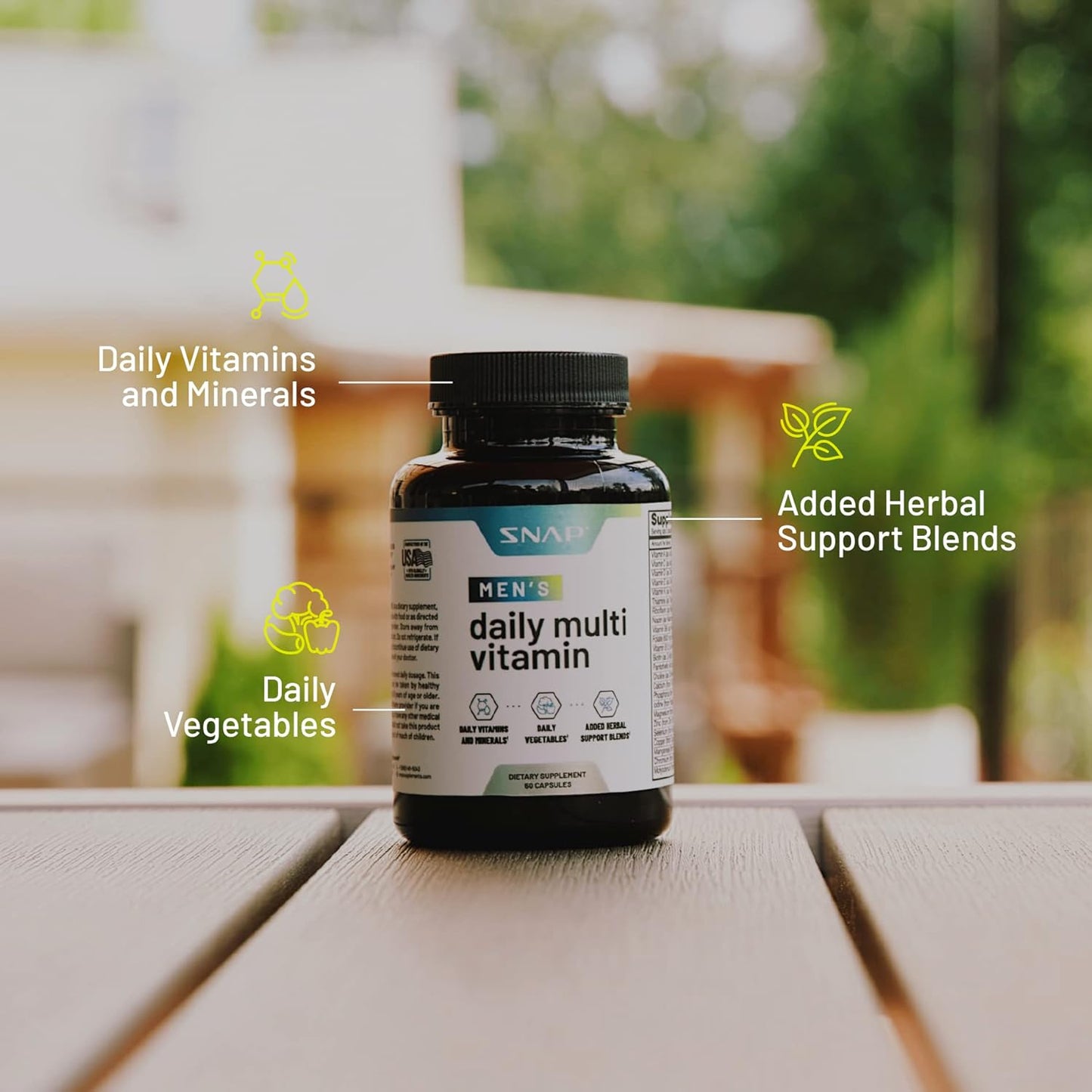 Men's Multivitamin with Vitamin D, B12, Zinc, Herbs, and Vitamin C for Energy & Immune Support - 60 Capsules