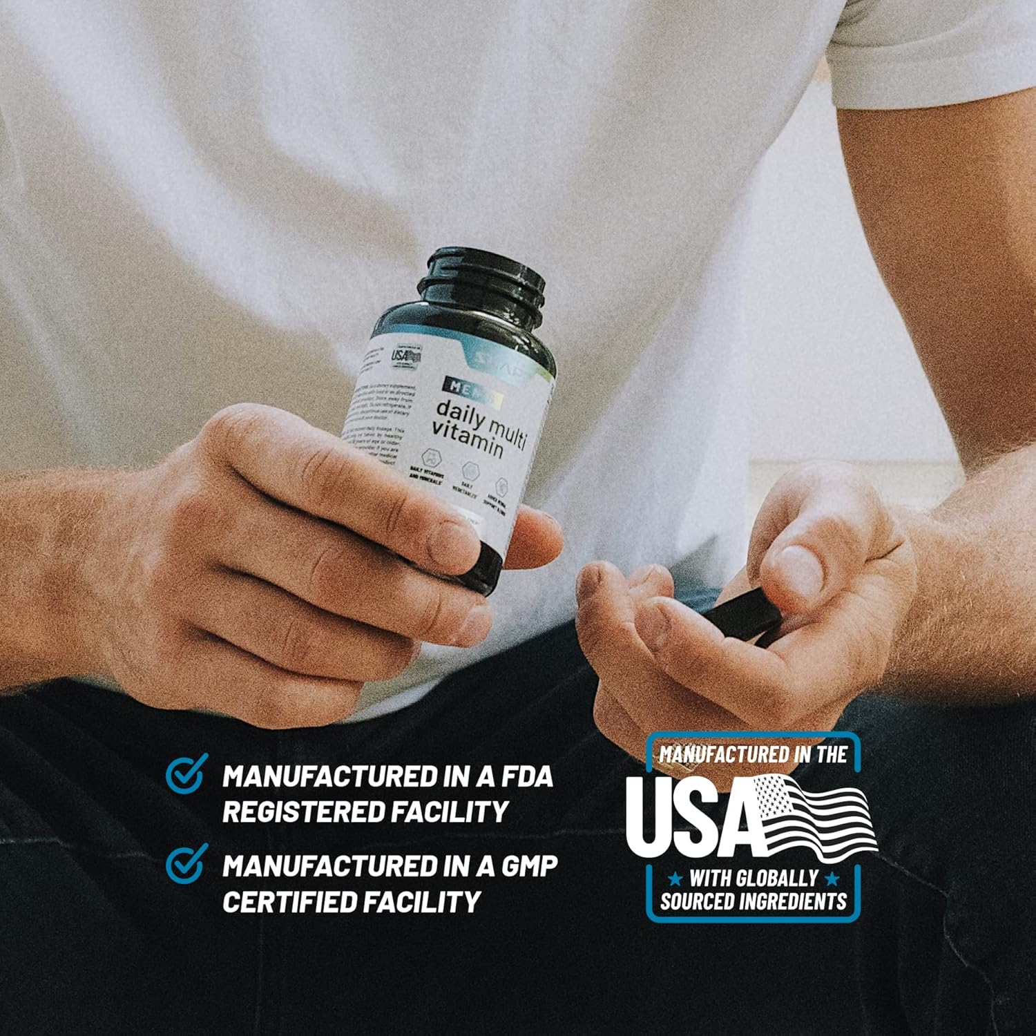 Men's Multivitamin with Vitamin D, B12, Zinc, Herbs, and Vitamin C for Energy & Immune Support - 60 Capsules